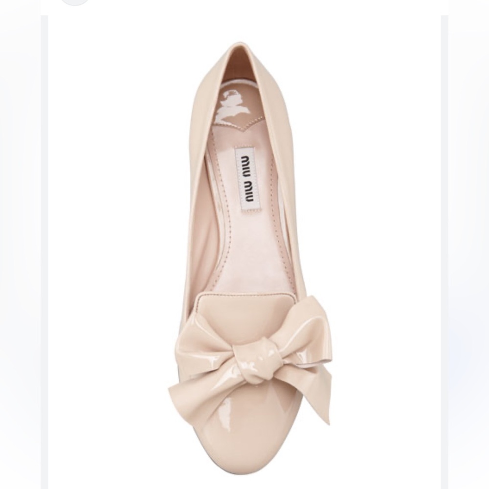 Miu Miu Patent Leather Smoking Slipper with Bow, Natural Size 37 size 6.5 US